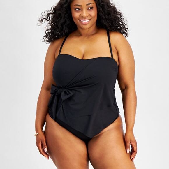 Becca Color Code Side Tie Tankini top black - 1X - Picture 1 of 11